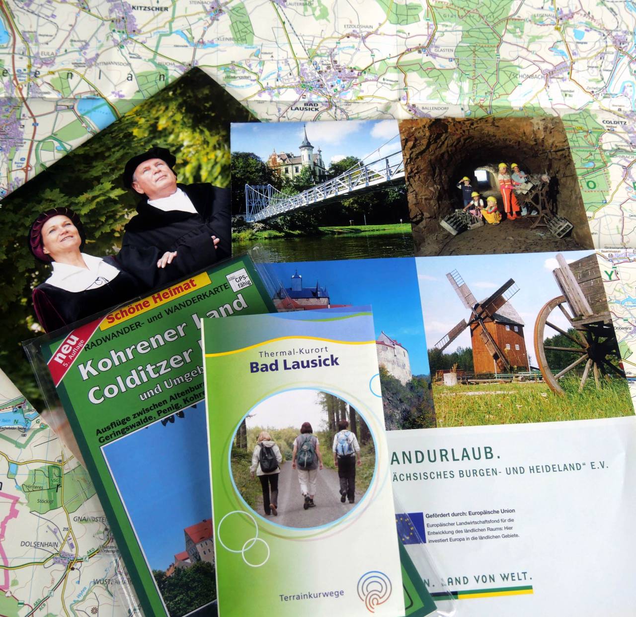 Faltblätter, Karten und Flyer zu Bad Lausick und Umgebung auf Landkarte – Inspiration für Ausflüge, Wandertouren und Kulturentdeckungen.